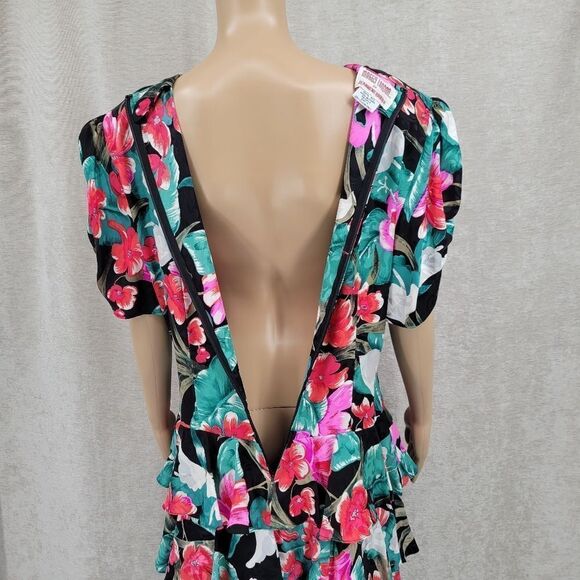 Maggy London by Jeannene Booher 80s Silk Tropical Dress Women's Plus Size 14 - Picture 9 of 14